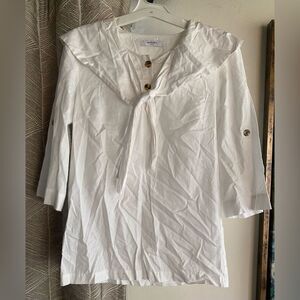 Marysia Resort Blouse White Three-Quarter Sleeve with V-Neck Sz Small